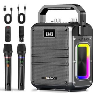 NEW HUABAO Karaoke Machine, Bluetooth Speaker with 2 Wireless Microphones